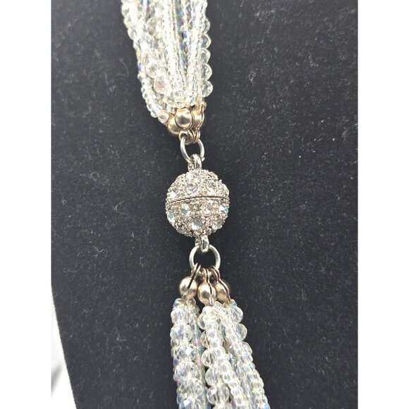 1960s glass beaded nine strands necklace with rhinestone encrusted ball fastener - Picture 3 of 6